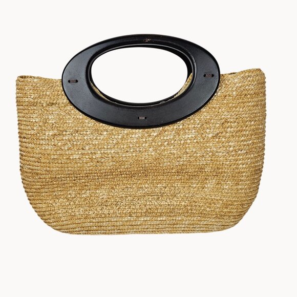 Wicker Wood Handled Handbag Boho Cottagecore Inner Pockets Beach Vacation Trip - Picture 14 of 16